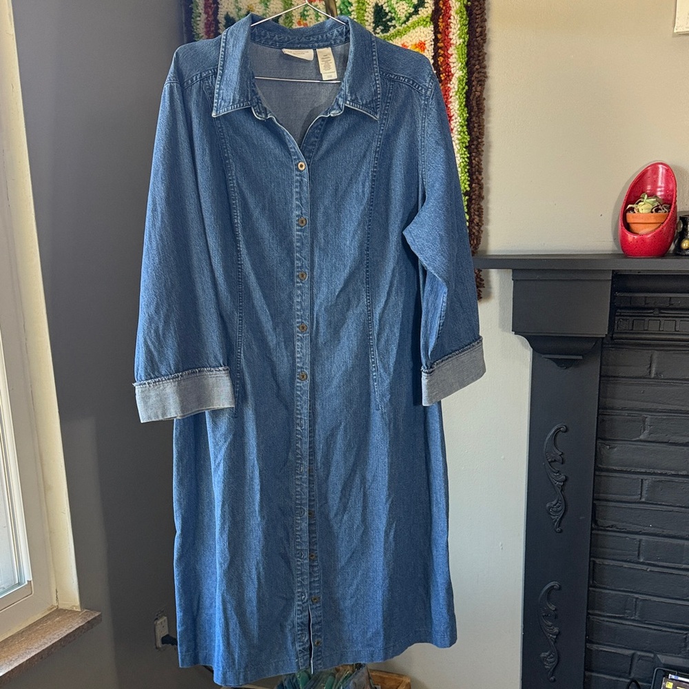 Denim Jean Button Down Dress Liz Claiborne Woman’s Western Boho